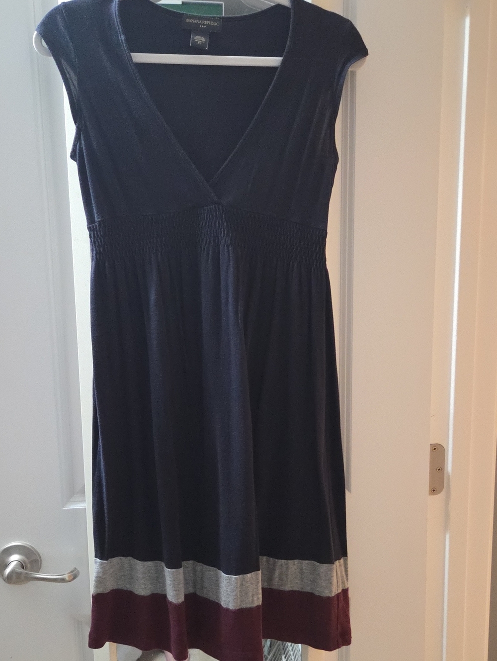 Banana Republic Navy Dress with Gray and Burgundy Hem